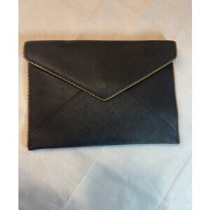 Rebecca Minkoff Black Envelope Clutch with Gold Trim 11x7 NWT
